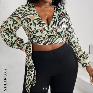 SHEIN SXY Plus Leopard & Zebra Striped Wrap Blouse